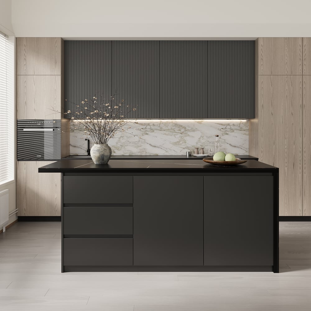 72" Sintered Stone Top Kitchen Island with Storage Black window image