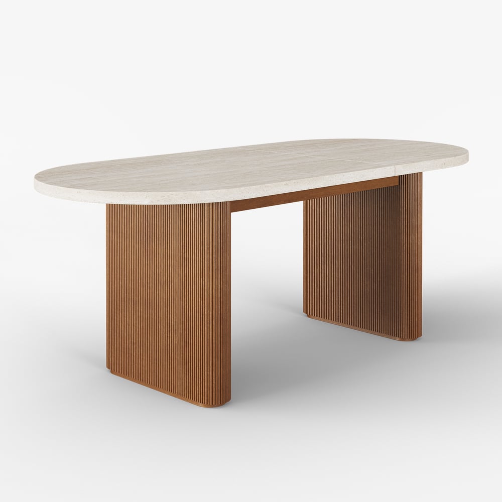 Fluve, tavolo da pranzo ovale allungabile, opaco, da 1600 mm a 2000 mm, motivo: farfalla a forma di foglia, 6-10 posti Immagine della finestra