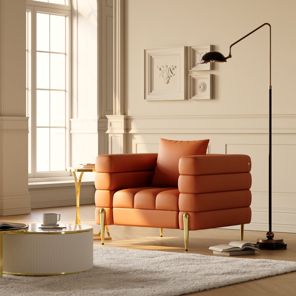 Aurora Performance Leather Upholstered Accent Chair in Gold Finish window image