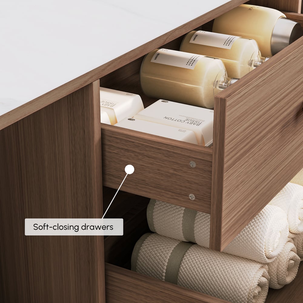 Koupelnové umyvadlo s dvojitým umyvadlem 1500 mm se stříbrnými rukojetí - moderní plovoucí umyvadlo z ořechu obrázek okna