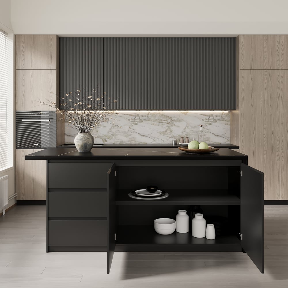 72" Sintered Stone Top Kitchen Island with Storage Black window image