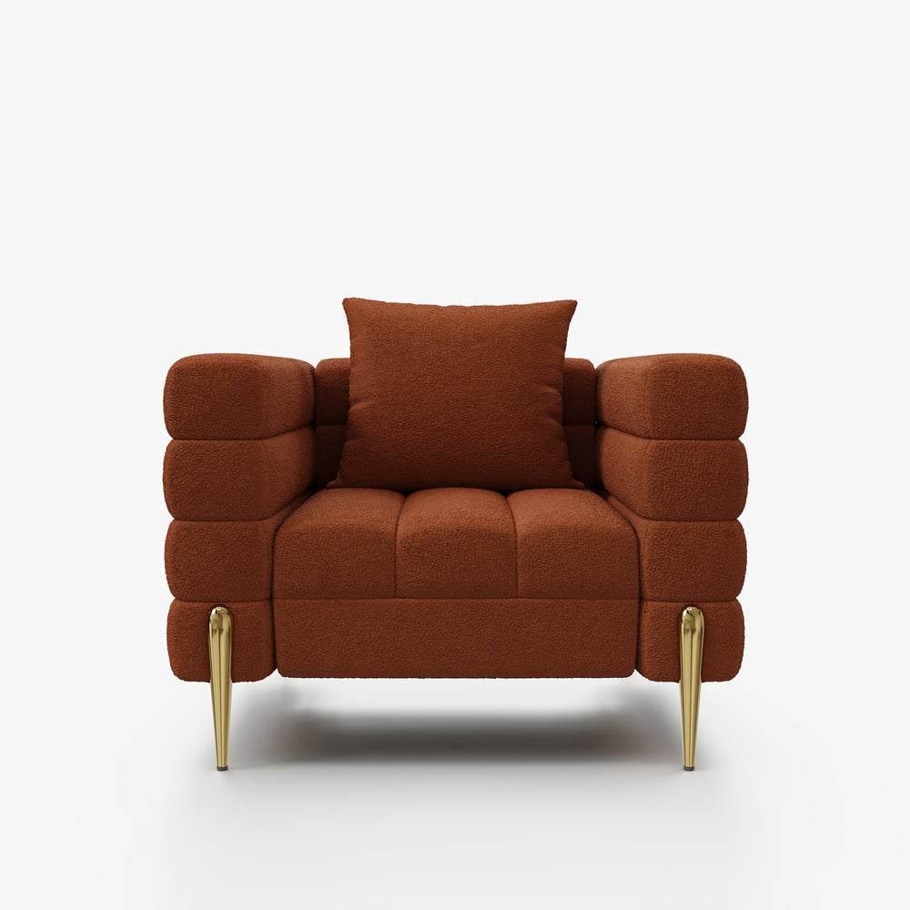 Tapicerowane krzesło akcentujące Aurora Boucle w złotym wykończeniu obraz okna