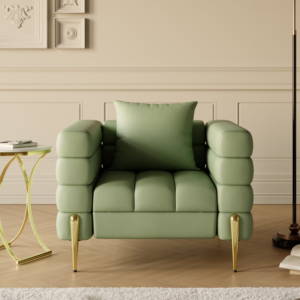 Aurora Performance Leather Accent Chair 2000mm Fluted Sofa with Gold Legs & Pillows window image