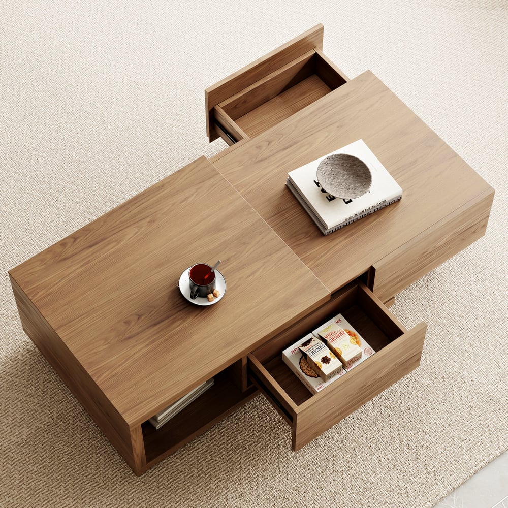 47"-69" Quoint Walnut Extendable Coffee Table with 2 Drawers window image