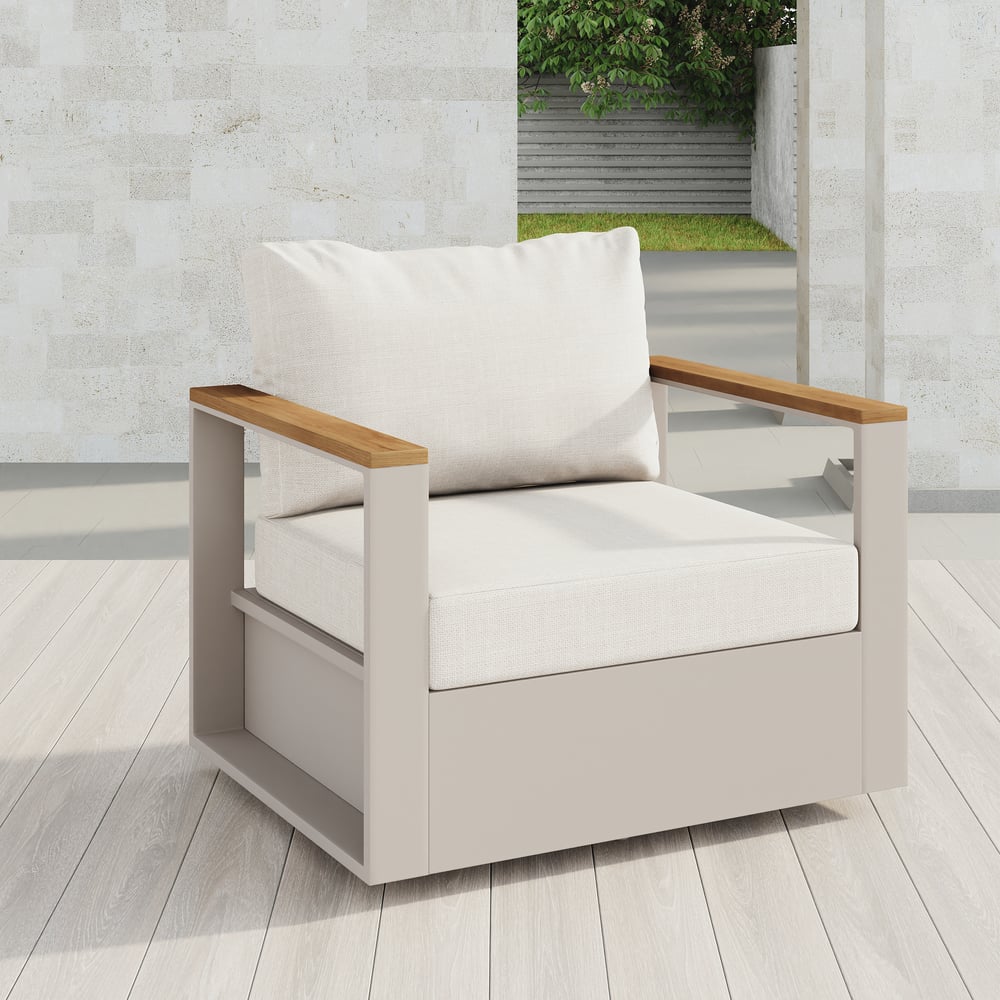 Axis Outdoor Warm White Teak & Aluminum Swivel Chair with Cushion window image