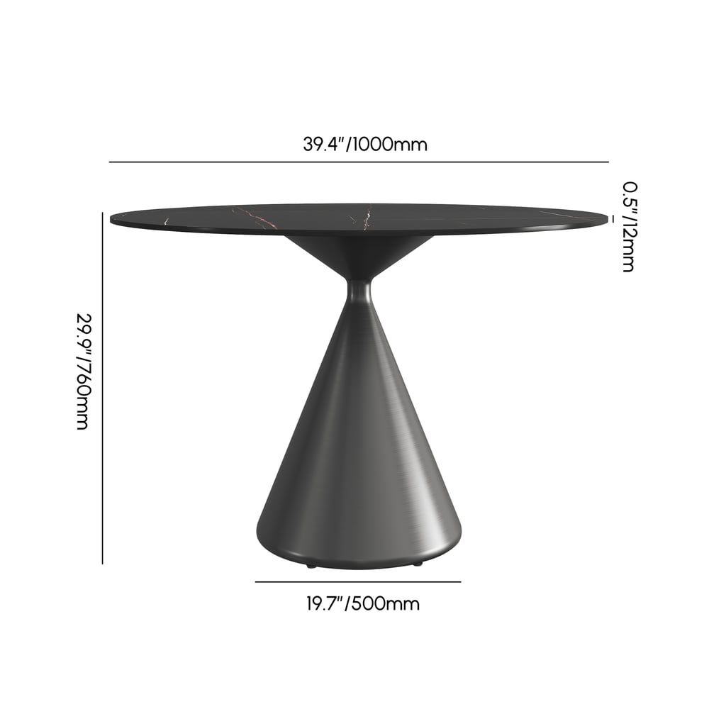 Modern 39" Round Matte Sintered Stone Dining Table with Black Pedestal Base, Seats 2 weights dimensions image