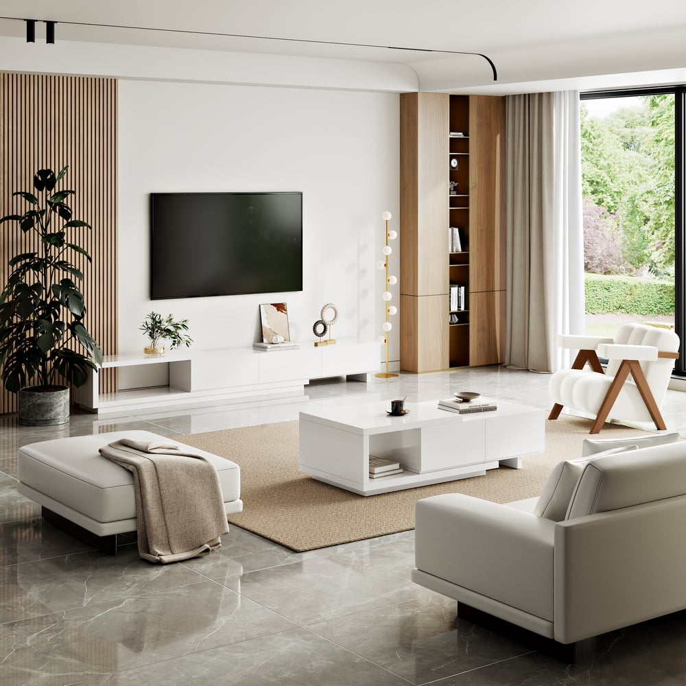 1200mm-1750mm Quoint White Extendable Coffee Table with 2 Drawers window image