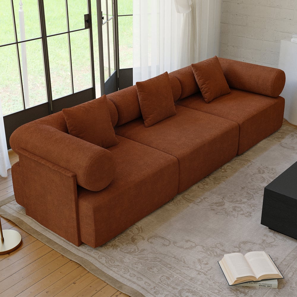 Serene 2800 Modern 3-Piece Modular Rust Chenille Velvet 3-Seater Sofa window image