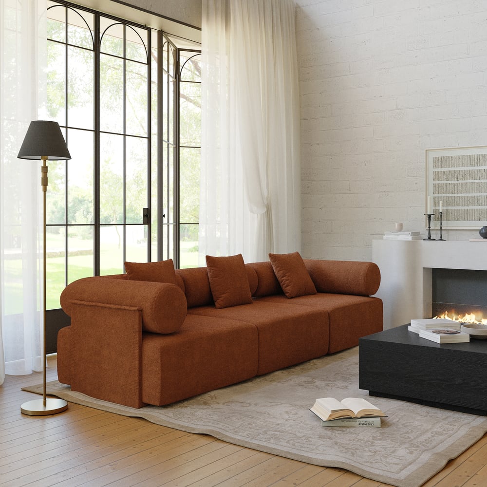 Serene 2800 Modern 3-Piece Modular Rust Chenille Velvet 3-Seater Sofa window image