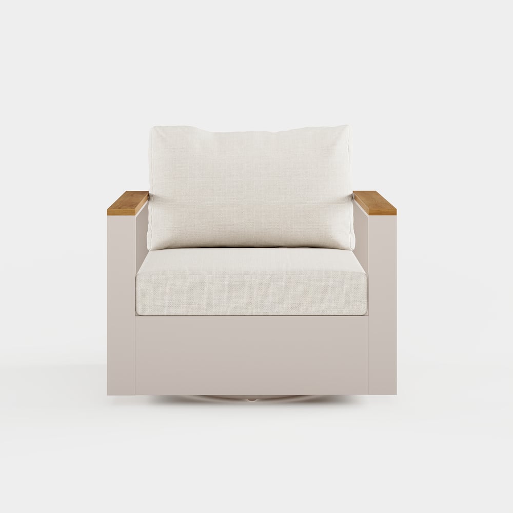 Axis Outdoor Warm White Teak & Aluminum Swivel Chair with Cushion window image