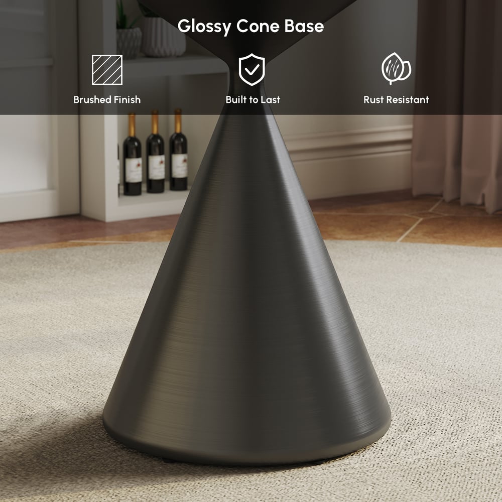 Table à manger ronde en pierre frittée de 1000 mm avec base noire brossée pouvant accueillir 2 à 4 personnes image de fenêtre