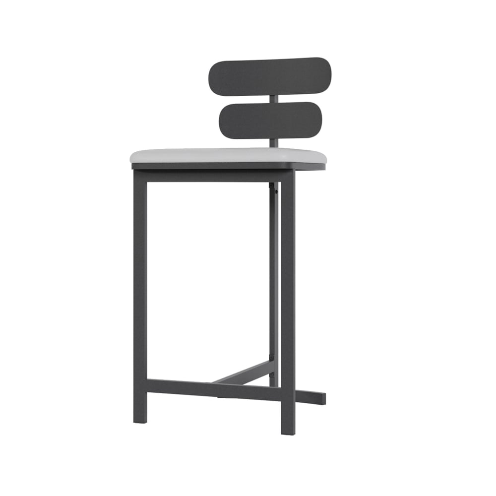 Tabouret de bar moderne rembourré en cuir PU et métal avec dossier image de fenêtre