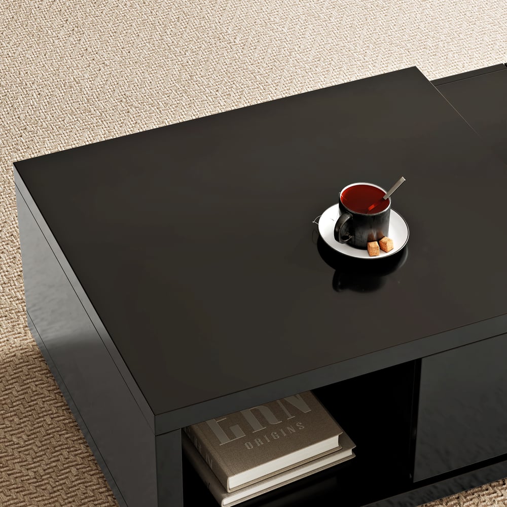 47"-69" Quoint Black Extendable Coffee Table with 2 Drawers window image