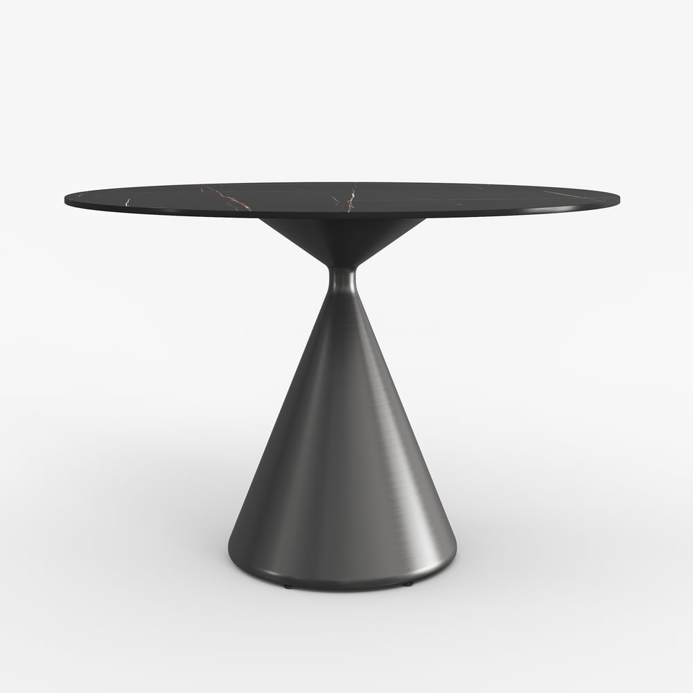 1000mm Sintered Stone Round Dining Table with Brushed Black Base Seats 2-4 People window image