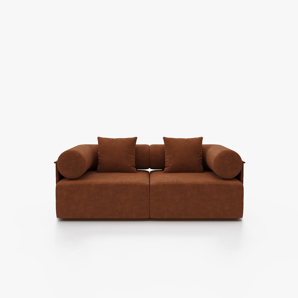 Serene 1900 Modern 2-Piece Modular Rust Chenille Velvet 2-Seater Sofa window image