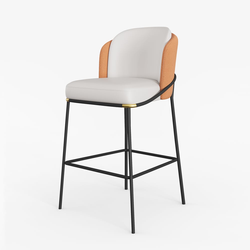 Banqueta de café da manhã moderna em couro PU laranja com encosto e apoio para os pés Imagem da janela