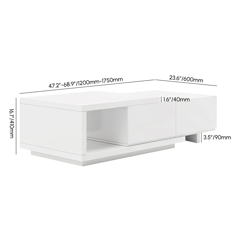 1200 mm - 1750 mm Quoint bílý rozšiřitelný konferenční stolek se 2 zásuvkami váhy a rozměry obrázku