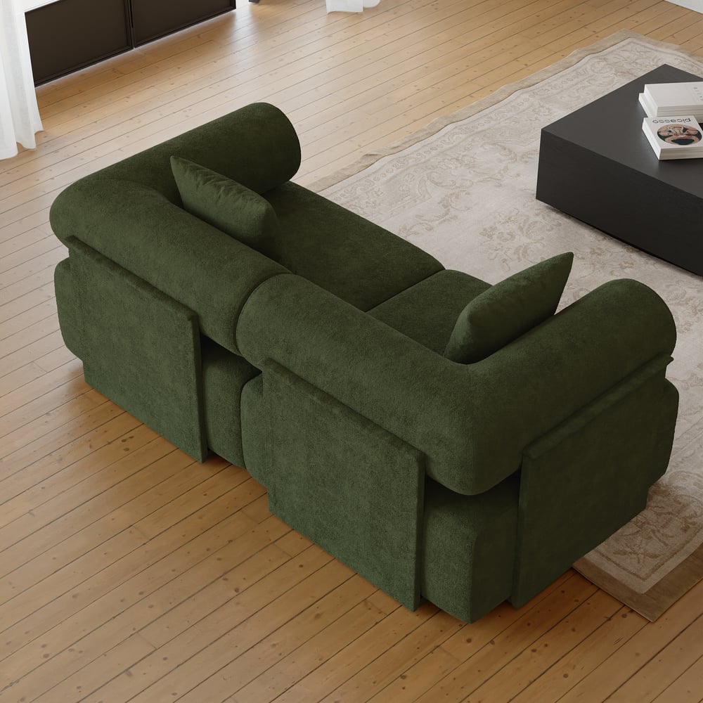 Serene 1900 Modern 2-Piece Modular Green Chenille Velvet 2-Seater Sofa window image
