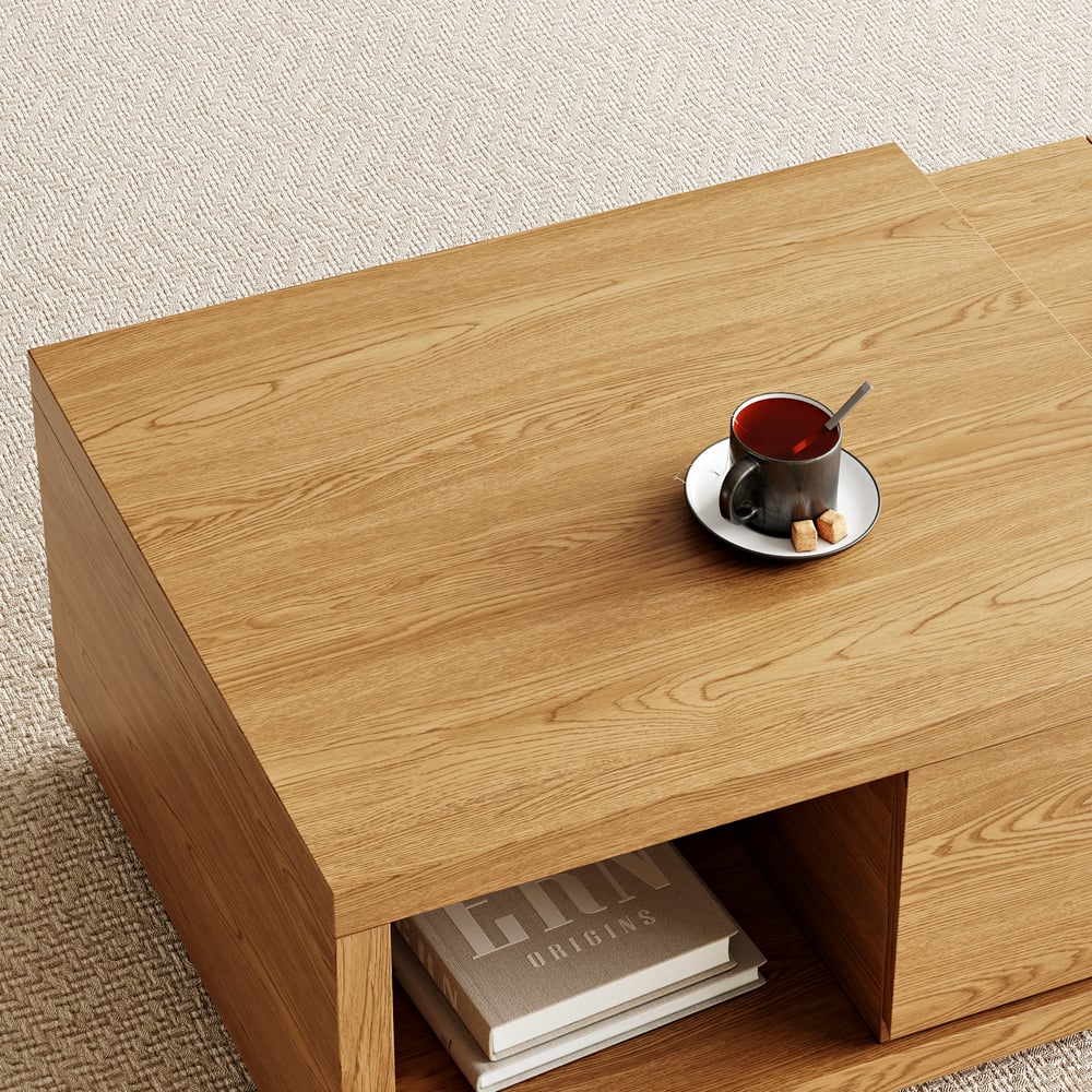 Tavolino da caffè allungabile Quoint Natural da 1200 mm-1750 mm con 2 cassetti Immagine della finestra