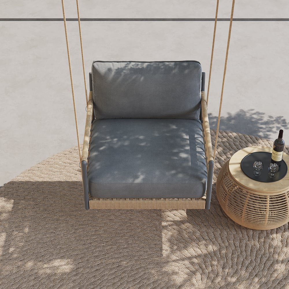 Ropipe Outdoor 1-Seater Swing Sofa in Khaki with Hand Woven Rope & Gray Cushion window image