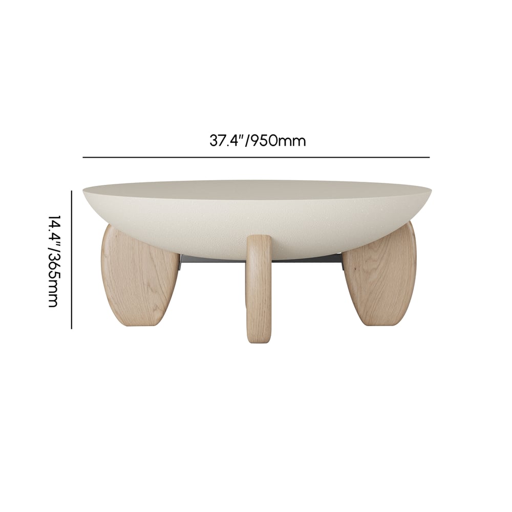 Curva Round Concrete Natural Coffee Table with Wood Legs weights dimensions image