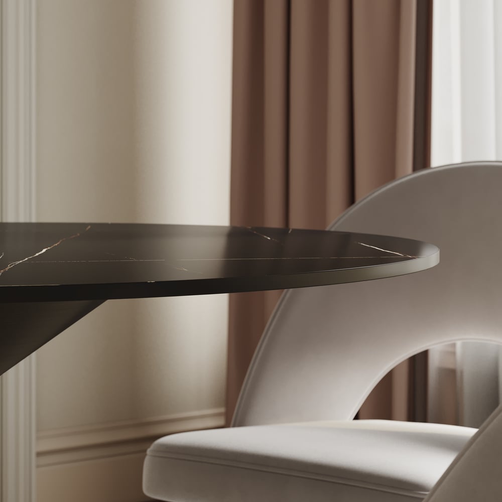 1000mm Sintered Stone Round Dining Table with Brushed Black Base Seats 2-4 People window image