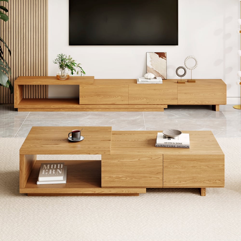 Tavolino da caffè allungabile Quoint Natural da 1200 mm-1750 mm con 2 cassetti Immagine della finestra