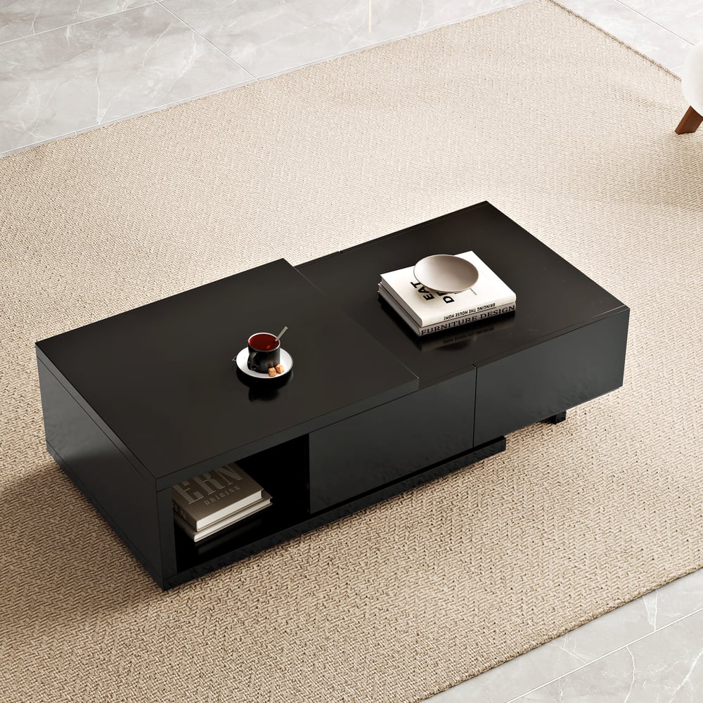 47"-69" Quoint Black Extendable Coffee Table with 2 Drawers window image