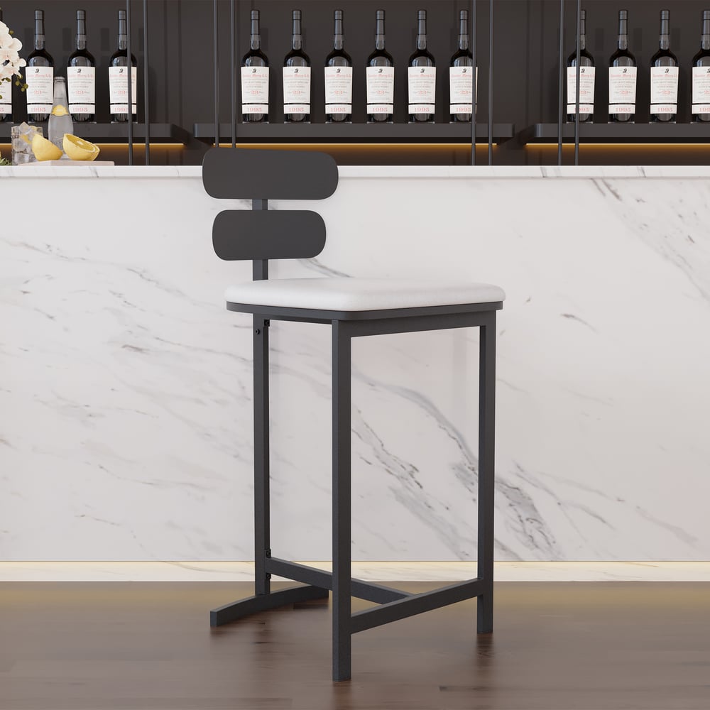 Tabouret de bar moderne rembourré en cuir PU et métal avec dossier image de fenêtre