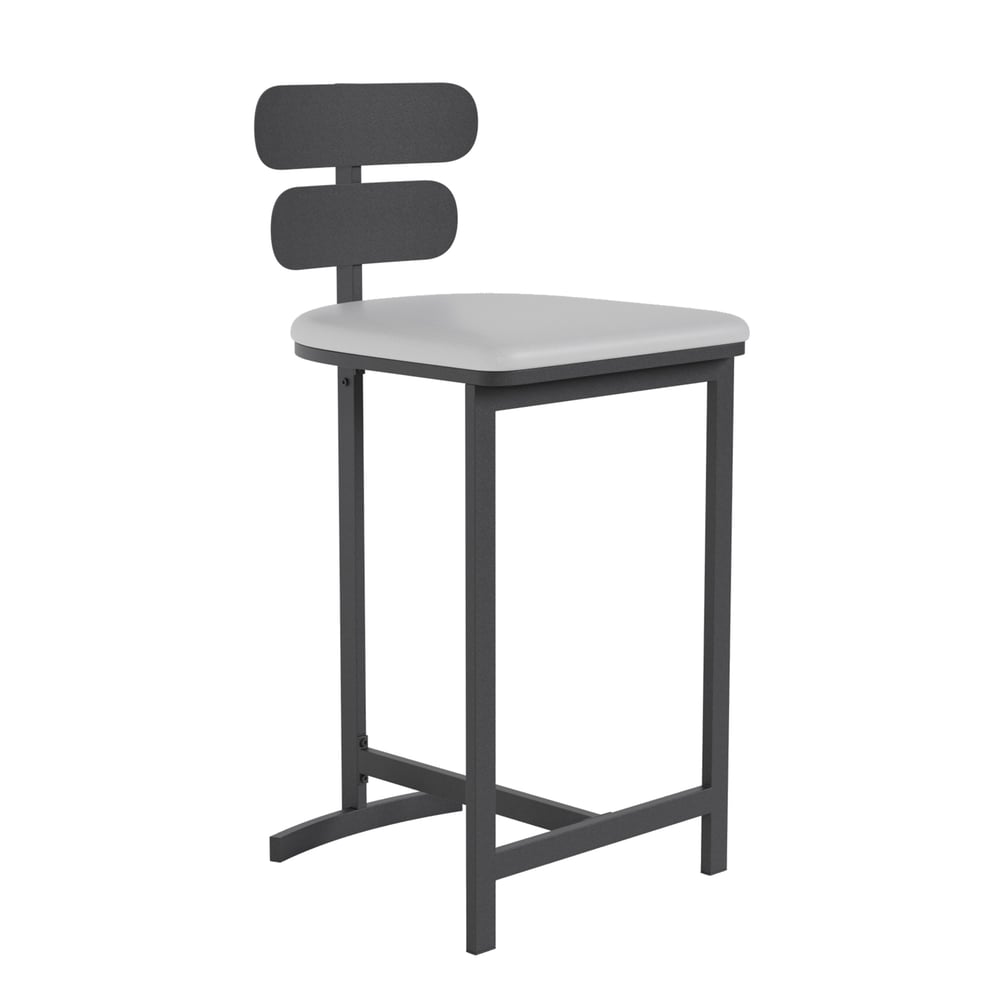 Tabouret de bar moderne rembourré en cuir PU et métal avec dossier image de fenêtre