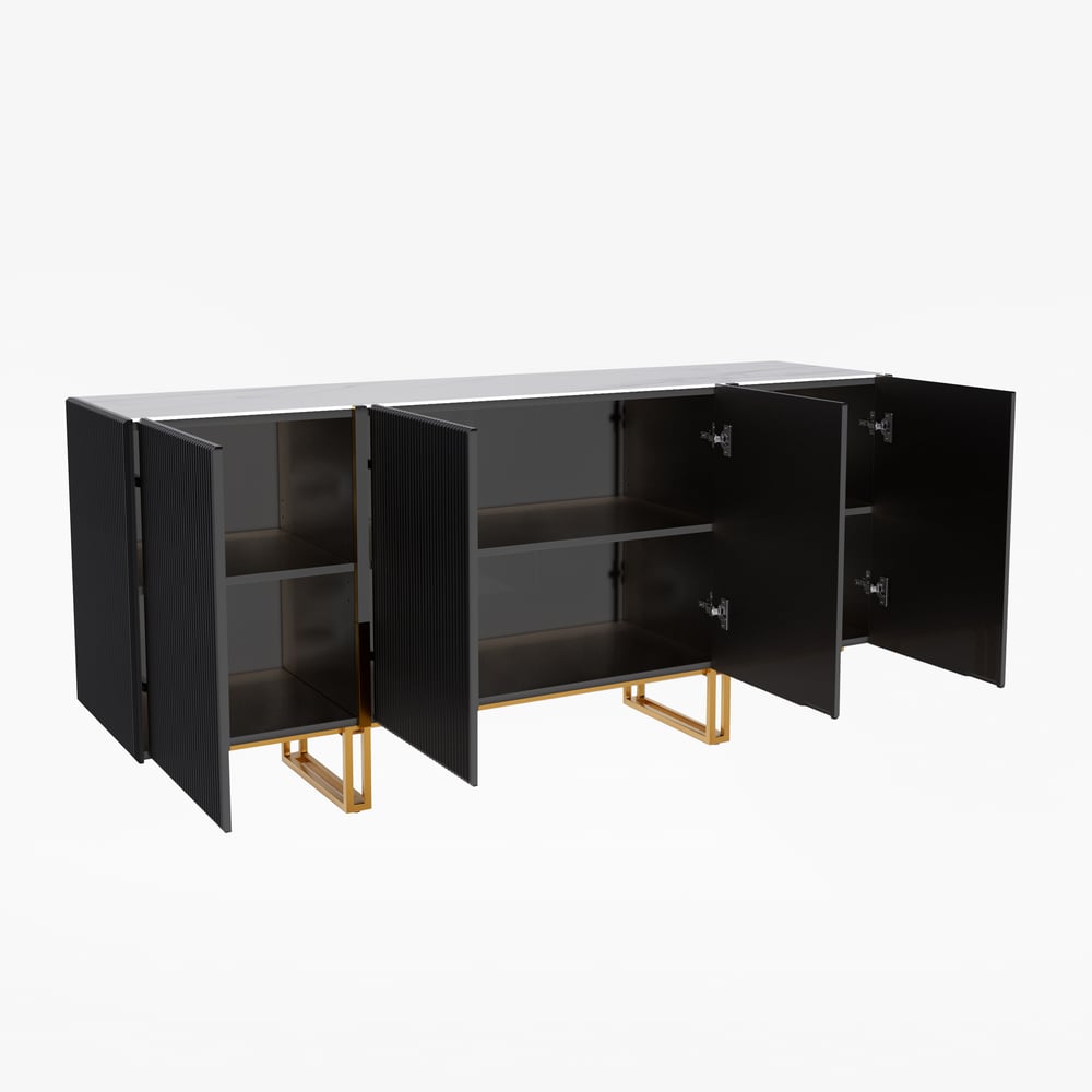 Grovyn 1600mm Buffet Sideboard Sintered Stone Top Black Fluted with Adjustable Shelves window image