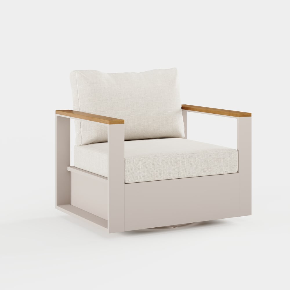 Axis Outdoor Warm White Teak & Aluminum Swivel Chair with Cushion window image