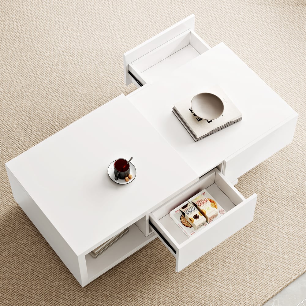 1200mm-1750mm Quoint White Extendable Coffee Table with 2 Drawers window image