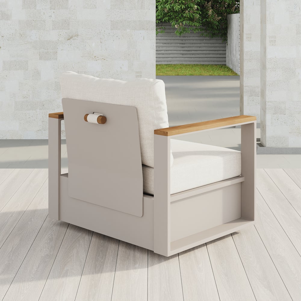Axis Outdoor Warm White Teak & Aluminum Swivel Chair with Cushion window image