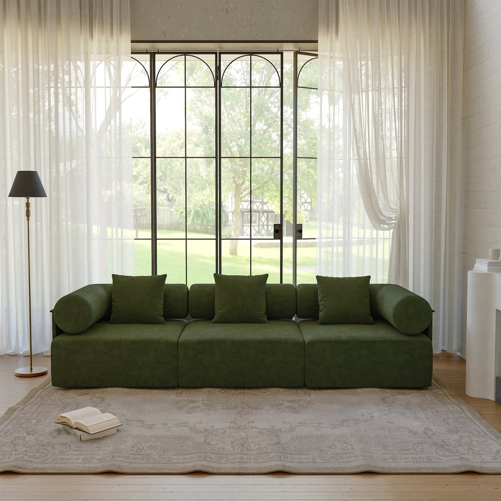Serene 2800 Modern 3-Piece Modular Green Chenille Velvet 3-Seater Sofa window image