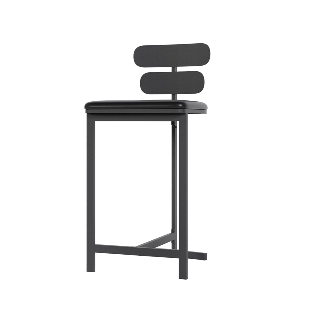 Bancos de balcão pretos modernos de couro PU com encosto, banquinho de cozinha para café da manhã Imagem da janela