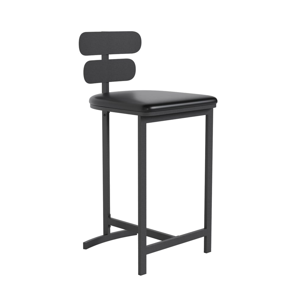 Bancos de balcão pretos modernos de couro PU com encosto, banquinho de cozinha para café da manhã Imagem da janela