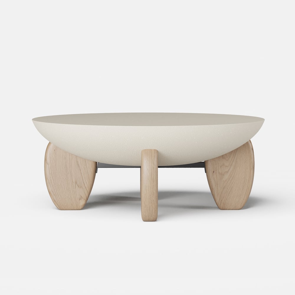 Curva Round Concrete Natural Coffee Table with Wood Legs window image