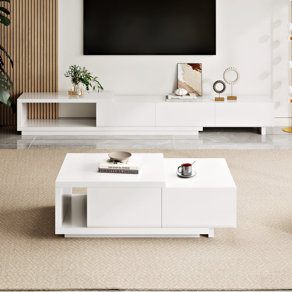 1200mm-1750mm Quoint White Extendable Coffee Table with 2 Drawers window image
