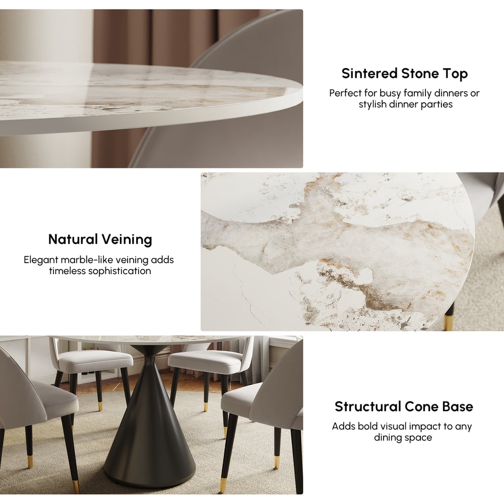 Table à manger ronde en pierre frittée de 1000 mm avec base noire brossée pouvant accueillir 2 à 4 personnes image de fenêtre