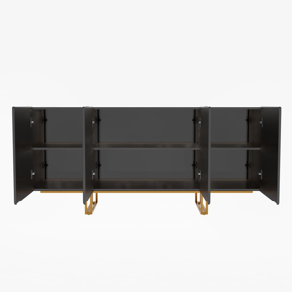 Grovyn 1600mm Buffet Sideboard Sintered Stone Top Black Fluted with Adjustable Shelves window image