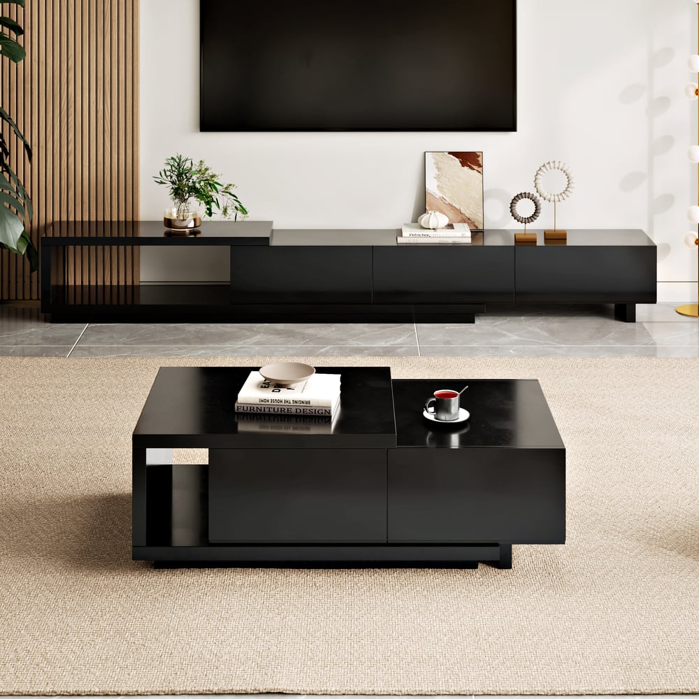 47"-69" Quoint Black Extendable Coffee Table with 2 Drawers window image