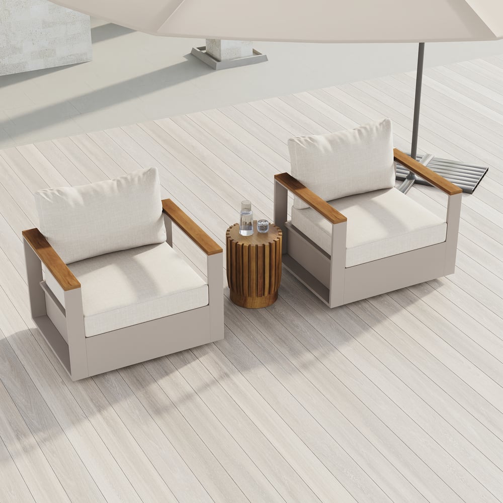 Axis Outdoor Warm White Teak & Aluminum Swivel Chair with Cushion window image