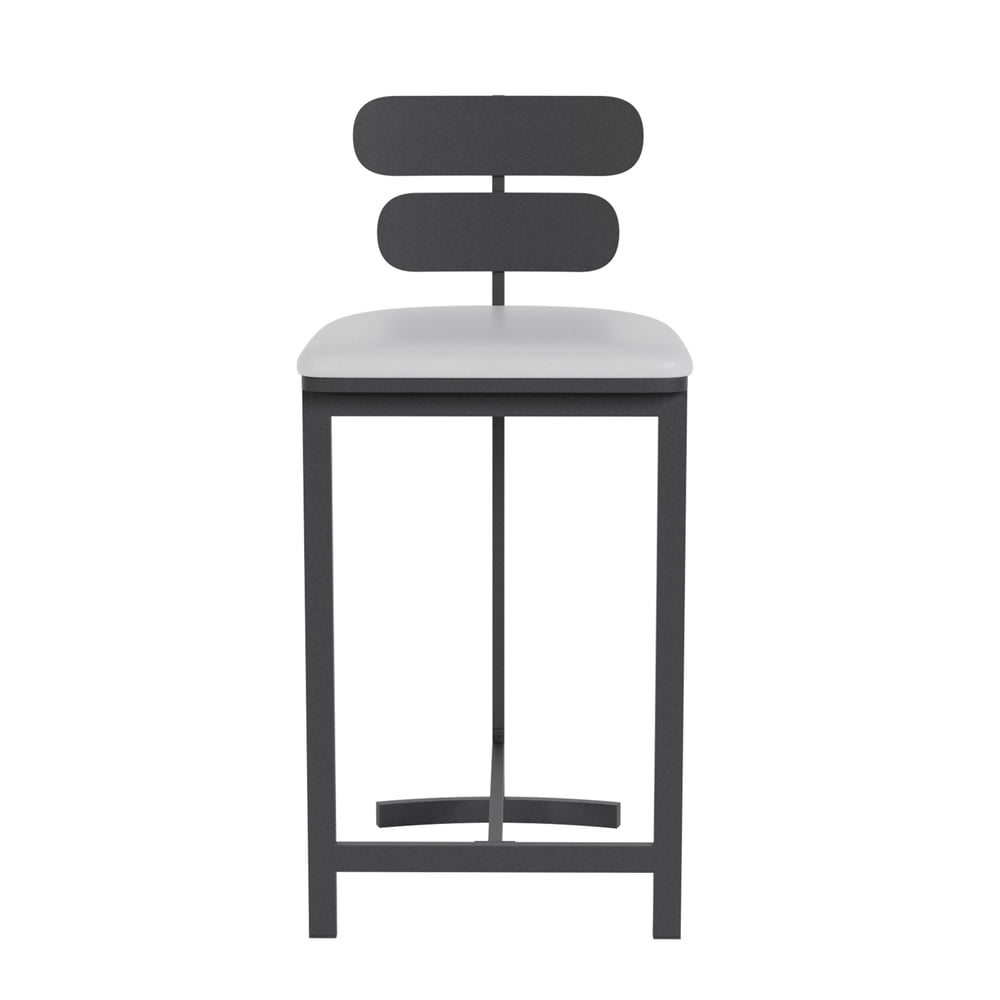 Tabouret de bar moderne rembourré en cuir PU et métal avec dossier image de fenêtre