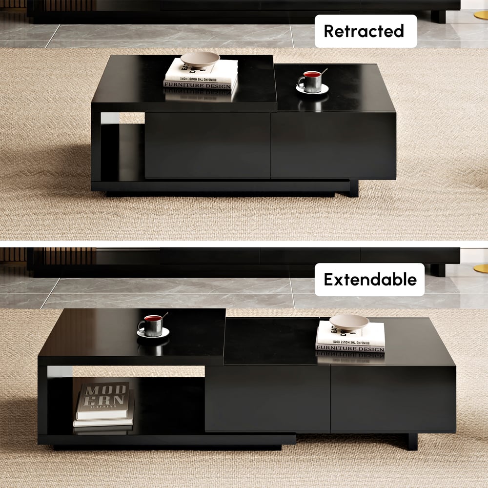47"-69" Quoint Black Extendable Coffee Table with 2 Drawers window image