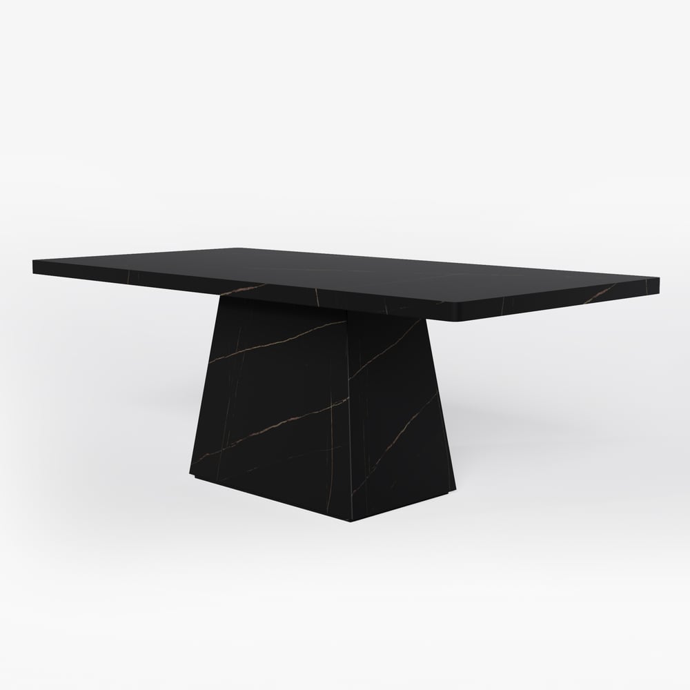 79" Modern Rectangular Faux Travertine Dining Table, Indoor/Outdoor, Seats 6-8 window image