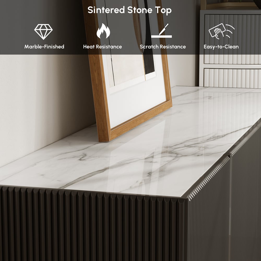 Grovyn 1600mm Buffet Sideboard Sintered Stone Top Black Fluted with Adjustable Shelves window image