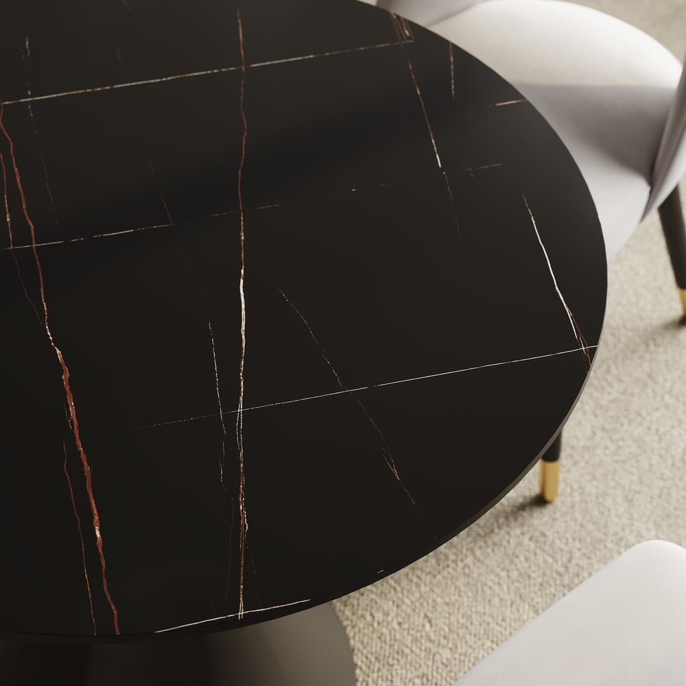 1000mm Sintered Stone Round Dining Table with Brushed Black Base Seats 2-4 People window image