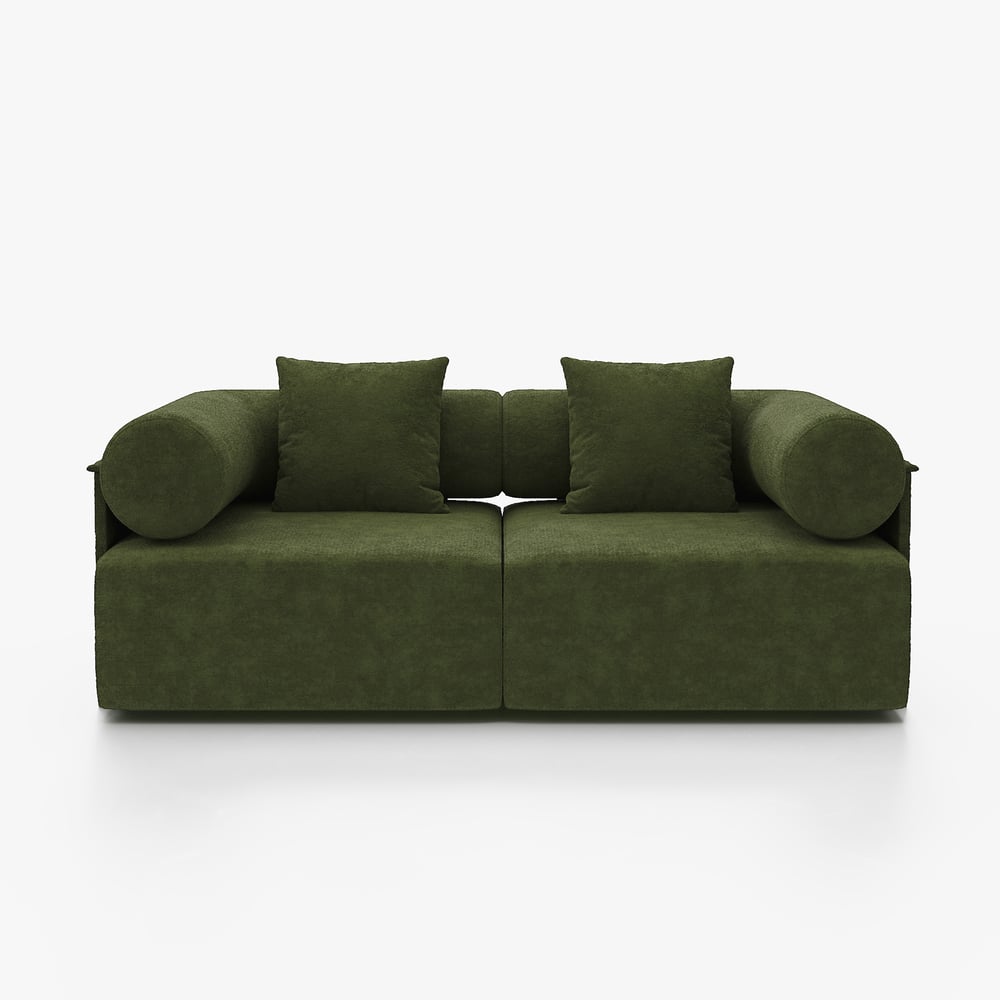 Serene 1900 Modern 2-Piece Modular Green Chenille Velvet 2-Seater Sofa window image