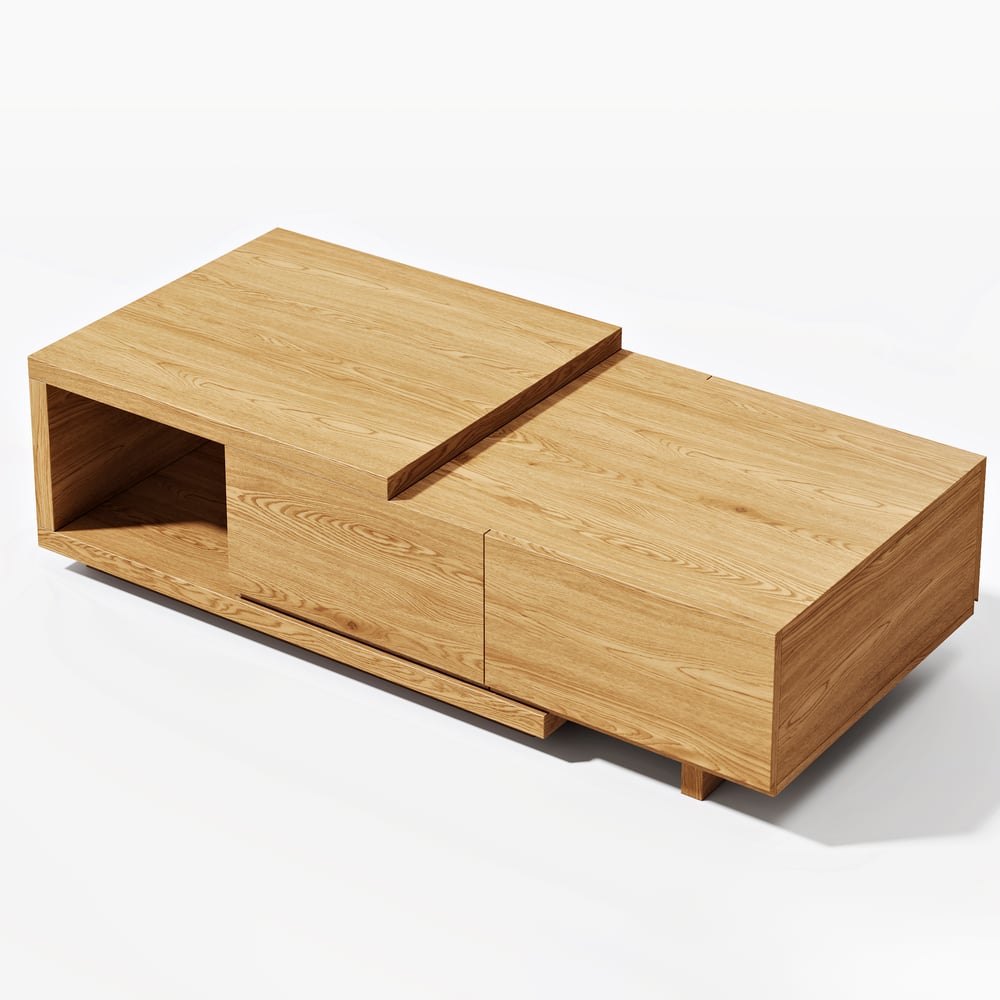 Tavolino da caffè allungabile Quoint Natural da 1200 mm-1750 mm con 2 cassetti Immagine della finestra